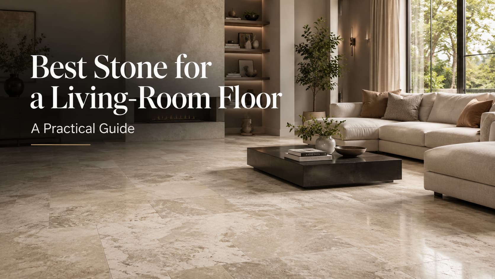 Polished marble slab used as a living-room floor surface